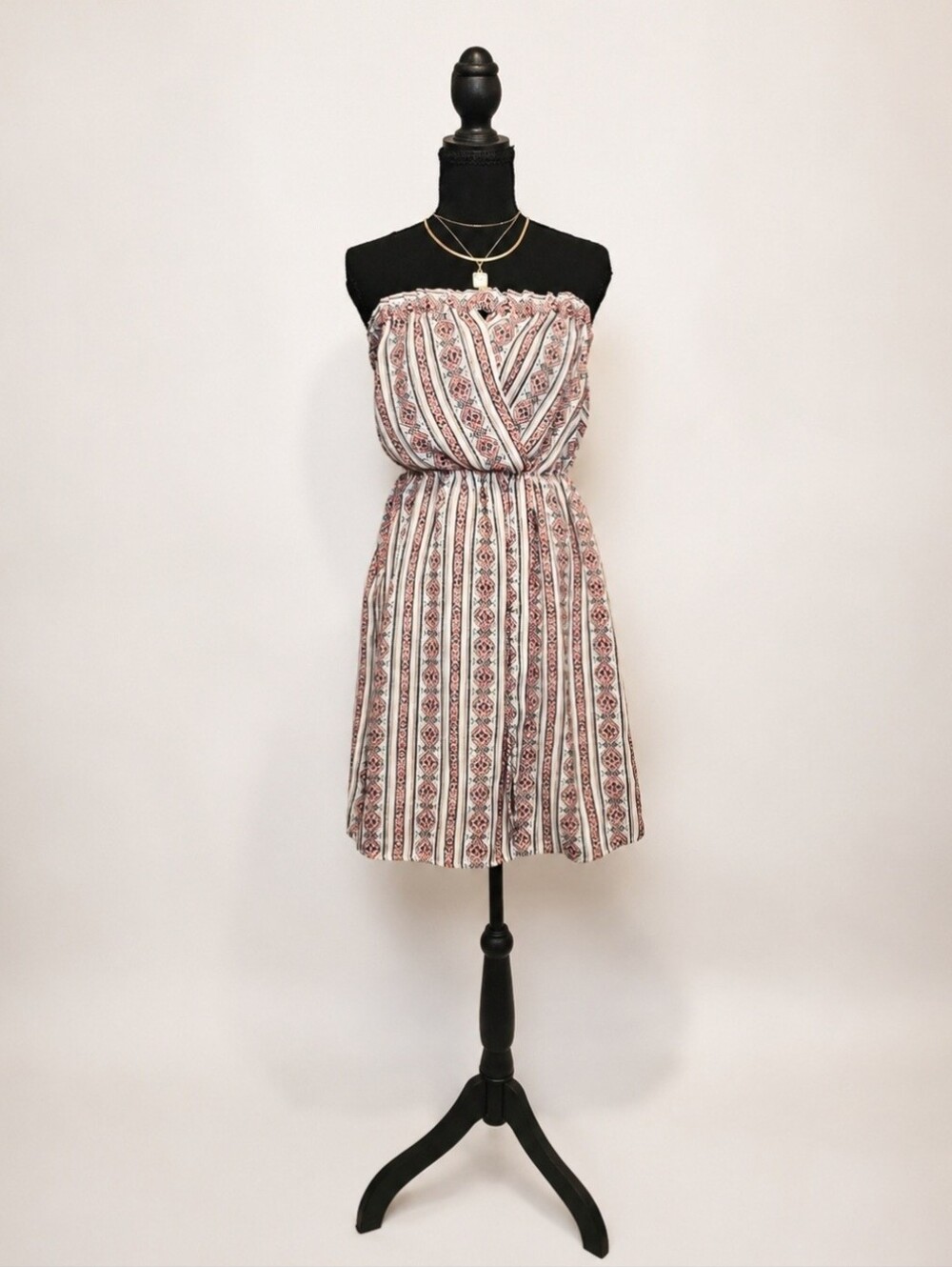 Monteau Strapless Red & White Patterned Sundress